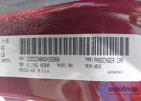 2016 Chrysler 200 Limited z USA, uszkodzony, nr VIN 1C3CCCAB0GN165960